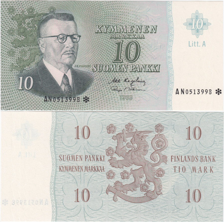 10 Markkaa 1963 Litt.A AN0513998*